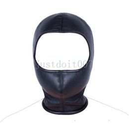 Bondage.PU-Leather Head harness Cosplay Halloween hood mask headgear eye Open Zip up AU097