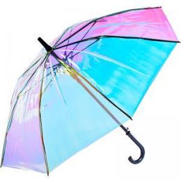 Laser Transparent Umbrella Rain Sunshade Long Handle Colourful Gradient Plastic PVC Holographic Umbrellas Outdoor Travel Umbrella 50