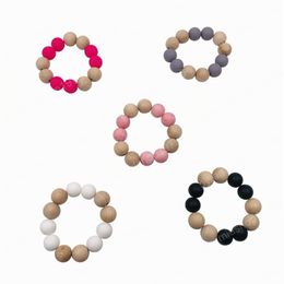 Ins Baby Wooden Teether Bracelets Silicone Chew Beads Teething Wood Rattles Toys Baby Teether Soother Bracelets high quality