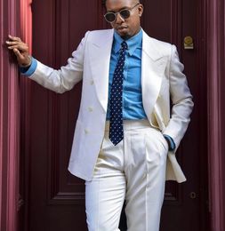 Popular Double-Breasted Groomsmen Peak Lapel Groom Tuxedos Men Suits Wedding/Prom Best Man Blazer ( Jacket+Pantst+Tie) Y20
