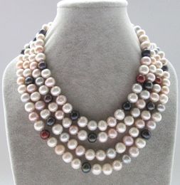 Hand knotted beautiful long 7-8mm multicolor freshwater cultured pearl necklace 177 cm fashion Jewellery