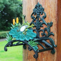 Cast Iron Garden Hose Holder Equipment Frog on Lotus Leaf Wall Mounted Decorative Hanger Stand Lawn Yard Antique Home Decoration