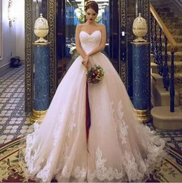 A-line Wedding Dress Princess Custom Made Bridal Gowns Sweetheart Neckline Lace Appliques 2019 Arab Wedding Dresses