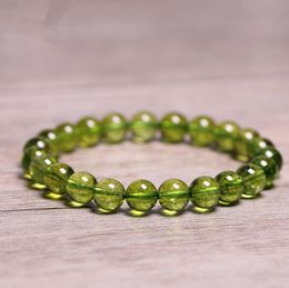 Natural Stones Green Peridot Bracelet Olivine Crystal Quartz Round Bead Men Women Bracelet Healing Energy Gift Lucky Jewelry