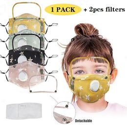 2 in 1 Children face mask eye shield breath valve and PM2.5 filters mask washable reusable kids cotton masks protective designer masks