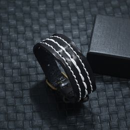 Retro Punk Simple Black Color Leather Charm Bracelets Fashion Handmade Mens Bangle Party Club Decor Jewelry
