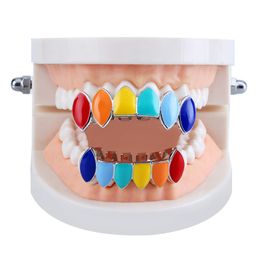 Gold Silver Colour Grills Hip Hop Teeth Jewellery Colourful Oil Painting Top&Bottom Grills Set for Men Women Hip Hop Gift