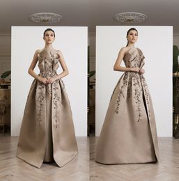 AZZI&OSTA Prom Dresses 2019 Appliqued Satin Formal Evening Gowns Floor Length Beaded Party Special Occasion Dress Cheap