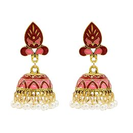 Bollywood Indian Earrings Enamel Flower Ethnic Wind Tassel Earrings Bohemia Tourism Memorial Retro Pearl Earrings Women Jewelry