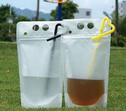 Drink Pouches Bags frosted Zipper Stand-up Plastic Drinking Bag with straw with holder Reclosable Heat-Proof 12 oz 350ml express shipping