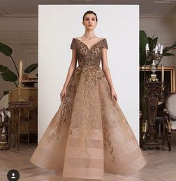 Yousef aljasmi Evening Dress V Neck Organza Ball gown Beads Prom Dresses Floor Length Party Gowns