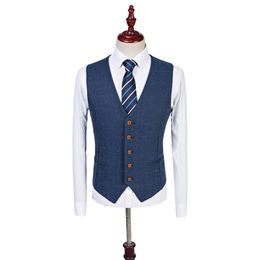 2019 Blue Vintage Tailor Made Men Groom Vests Farm Wedding Wool Vests Custom Slim Fit Mens Suit Vest Prom Wedding Waistcoat