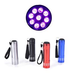 4 Colors Mini Portable UV Ultra Violet Blacklight 9 LED Flashlight TAluminium Portable Flashlight Torches Novelty Items CCA11731-A 500pcs