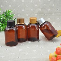 100ml brown Empty Shampoo Cosmetics Bottles With Aluminium Cap PET containers bottles screw lid 3.5oz plastic bottles 50pc/lot