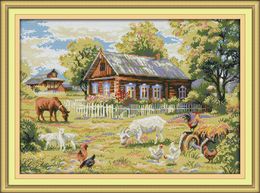 Farm scenery home decor painting ,Handmade Cross Stitch Embroidery Needlework sets counted print on canvas DMC 14CT /11CT