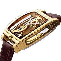 Orologio meccanico automatico trasparente da uomo Steampunk Skeleton Luxury Gear Orologio da uomo in pelle a carica automatica Orologi montre homme CJ191213