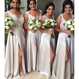 Vestido De Festa Long A-Line Lace Top Bodice Slim Line Long Bridesmaid Dresses Fast Shipping Charming Wedding Party Gowns 2023