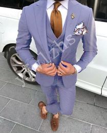 Handsome One Button Groomsmen Peak Lapel Groom Tuxedos Men Suits Wedding/Prom/Dinner Best Man Blazer(Jacket+Pants+Tie+Vest) W20