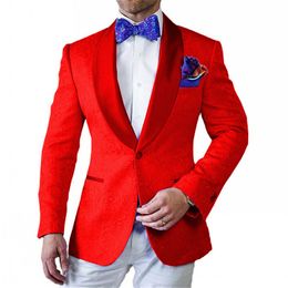 New Arrival Men Suits Red Pattern and White Groom Tuxedos Shawl Lapel Groomsmen Wedding Best Man 2 Pieces ( Jacket+Pants+Tie ) L465