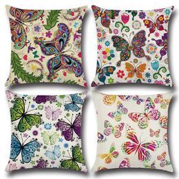 45*45CM Cartoon Colorful Butterfly Flower Cute Creative Home Linen Pillow Case Car Seat Sofa Cushion Cover