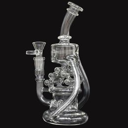 Clear Glass Bong Recycler Oil Rig Shisha Oil Burner Hookah Hand Work Water Glass Pipe Dab Rig for Smoking Pipes 8.5 inch