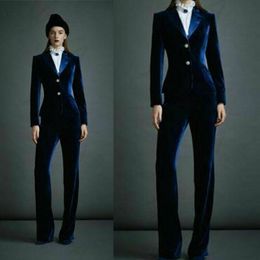 Velvet Mother of the Bride Suits Slim Fit Two Blue Button Ladies Formal Party Evening Wear For Wedding(Jacket+Pants)