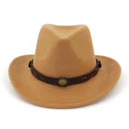 Women Man Wool Felt Western Cowboy Hats Wide Brim Jazz Fedora Trilby Cap Panama Style Carnival Hat Floppy Cloche Cap