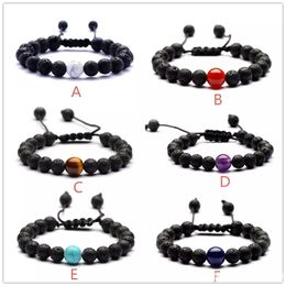 8mm Natural Black Lava Stone Turquoise Tiger's Eye Woven Bracelet Vaolcano Stone Aromatherapy Essential Oil Diffuser Bracelet