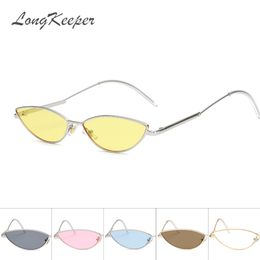 Luxury-LongKeeper Small Cat Eye Sunglasses Women Vintage Metal Frame Sun Glasses Men Brand Designer Female Gafas de sol