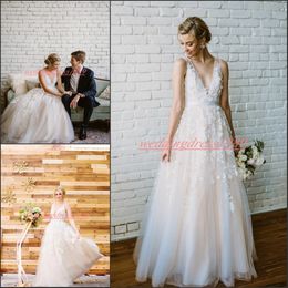 Charming Floral Lace Spring Wedding Dresses Bohemian Boho V-Neck Tulle Garden Bride Plus Size African Bridal Gowns Ball Formal Custom Made