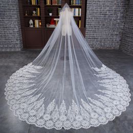 Romantic 1 Tier Wedding Veils 2020 Custom Made Champagne White Ivory Cathedral Length Lace Applique Bridal Veil Top Quality