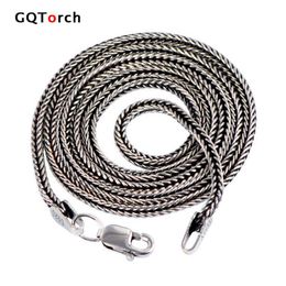 Real Pure 925 Sterling Silver Necklace Chain Men Vintage Foxtail 1.6mm 18-28inch Retro Solid Thai Silver Italy Fine Jewellery