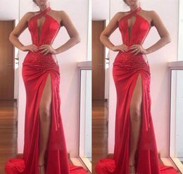 Sexy Long Evening Dresses 2019 Cheap High Thigh Split Red Carpet Celebrity Holiday Women Wear Formal Party Prom Gowns Custom Made Plus Size