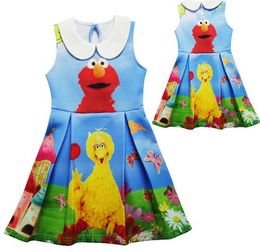 Verão crianças roupas menina vestido vestido de bebê sesame rua elmo desenhos animados