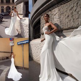 Julie Vino Mermaid Wedding Dresses One Shoulder Applique Satin With Wraps Wedding Dress Sweep Train Vestidos De Novia
