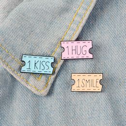 Tickets Enamel Pin KISS HUG 1 SMILE Coupon Badge Brooches Lapel Pins Denim Shirt Collar Romantic Love Jewelry Gift for Lover