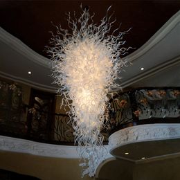 -Cristal blanco iluminación de la lámpara LED 110-240 Colgante Mano de luz colgante de cristal soplado luces de araña de la escalera Comedor decoración del hogar