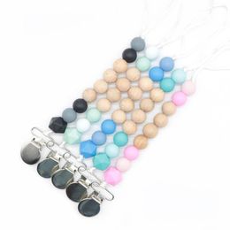 INS Silicone and Wood Baby Pacifier Clips Infant Pacifier Chain Baby Soother, Toddler Kids Chew Toys Baby Shower Gifts