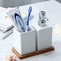 320ml Ceramic Liquid Soap Dispenser for Kitchen Bathroom Set Home Decoration Hand Soap Bottle Pressing Shower Gel Toothbrush Holder