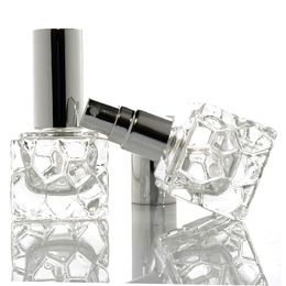 10ml Clear Empty Refillable Perfume Bottle with Sprayer Square Portable Glass Vials Make up Container P160