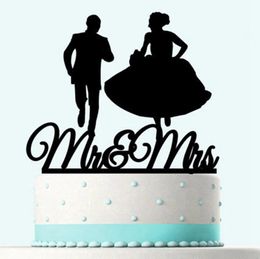 Wedding Cake Card Black Romantic Bride Groom Cake Insertion Decoration Mr Mrs Wedding Party Accessories HHA744