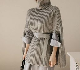 Fashion-6 Grey Sweater Roll Neck Poncho Jumper With Arm Hole Women Sweaters and Pullovers Winter 2017 Ladies Elegant Sweater