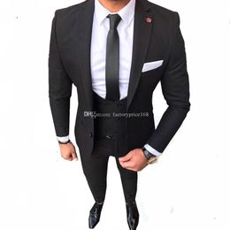 Fashionable Classic slim Groomsmen Black Groom Tuxedos Men Suits Wedding/Prom/Dinner Man Blazer(Jacket+Pants+Tie+Vest) AA277