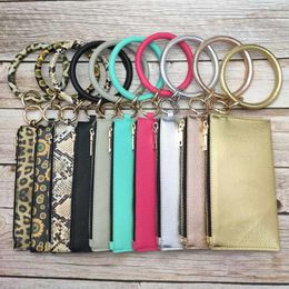 Personalised Pu Leather Phone Wallet Wristlet Bangle Key Chain Leopard O Ring Clutch Wrist Sunflower Purse Bag Christmas Gifts Keychain