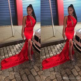 Sexy Red One Shoulder Mermaid Prom Dresses High Side Split Court Train Evening Formal Dress Evening Gowns Party Dresses Ogstuff Vestidos