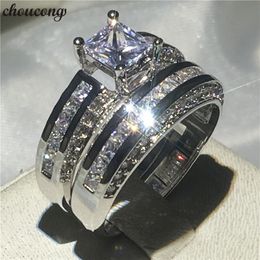 choucong Sparkling Engagement Wedding Band ring Set Princess cut Diamond 10KT White gold filled Rings For Women men Jewelry