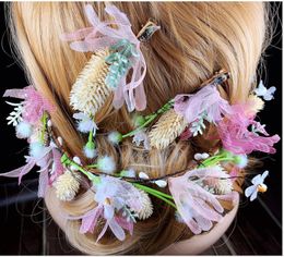 Fashion bride headdress Sen flower hair accessories simulation color flower hair band side clip dry flower hay wedding accessories