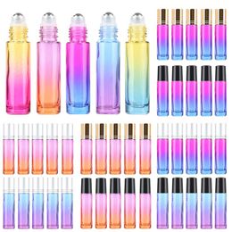 10ML/5ML Gradient Colour Thick Glass Roll On Essential Oil Empty Parfum Bottles Roller Ball Travel Use Necessaries