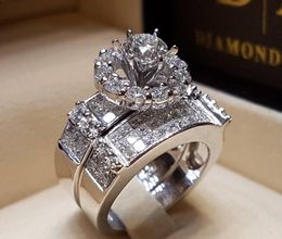 Fashion Women's wear ring set white diamond inlaid with 100% S925 sterling silver wedding ring for women and men's anniversary band gifts