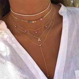 NEW Fantasy Rainbow Flower Pendent Necklace Delicate Gold Color Charm Long Chain Chocker Necklaces Women Female Gifts 41+5CM